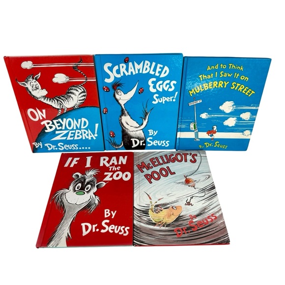 dr suess Other - Lot of 5 Banned OOP Dr. Seuss Books HC Zoo Mulberry Zebra Scrambled Pool